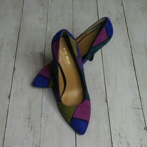 Nine West Suede Boogie Down Heels Color Block